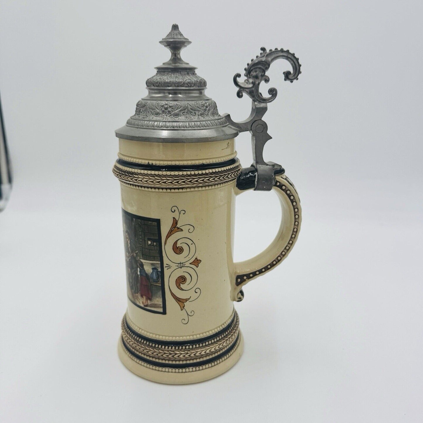 Antique German Beer Stein #992 Hand-Painted F.Defregger 1/2 L Marzi&Remy c.1890s