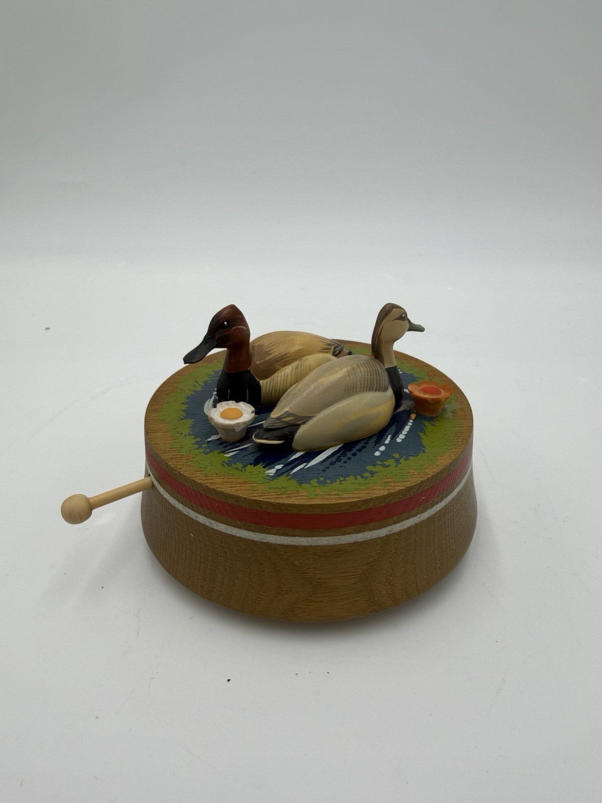 Anri Diller Italy Folk Art Ducks Pond Music Box Oh What Beauful Morn Hand Carved