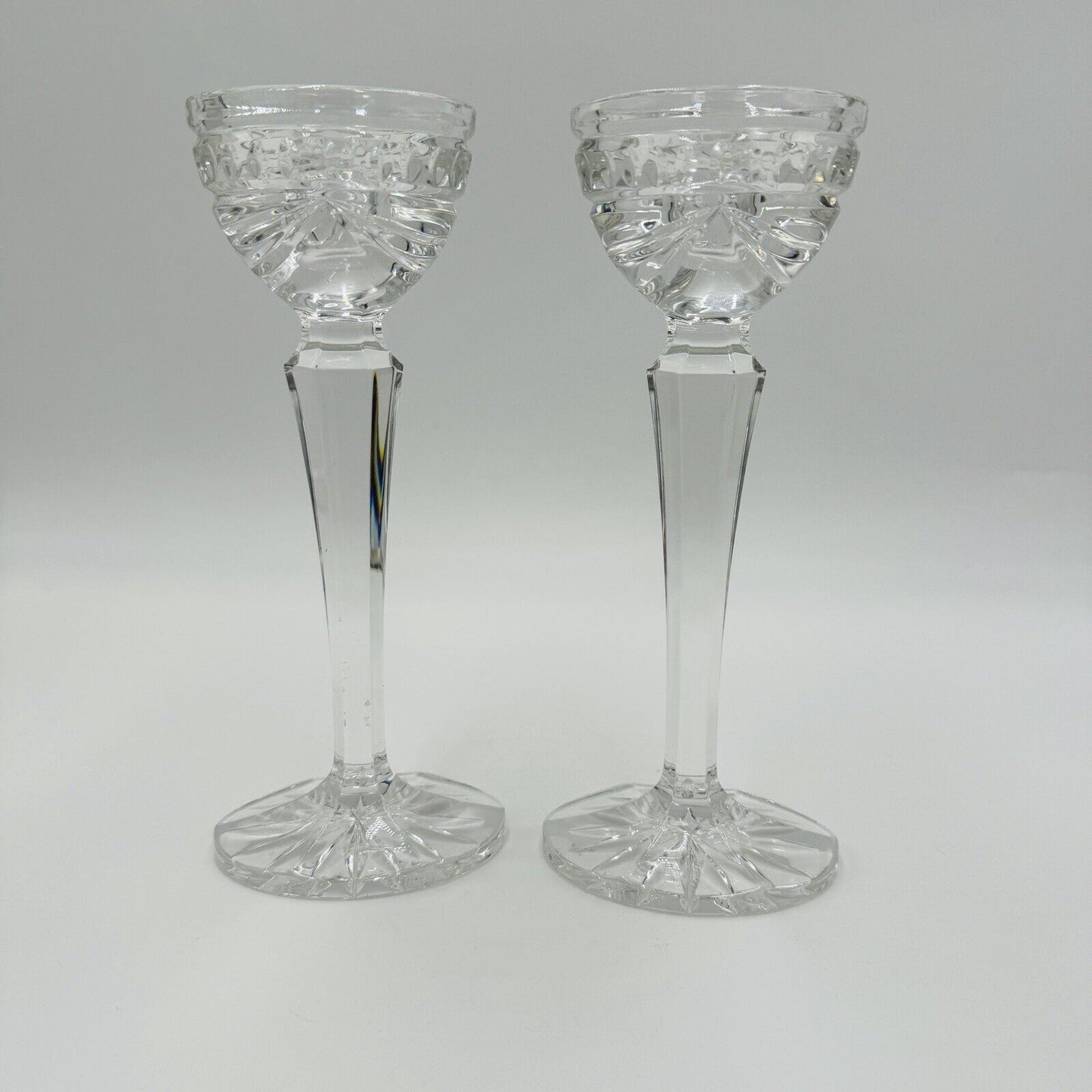 Waterford Crystal Overture Large Pair 8in Conefoot Candlesticks Vintage