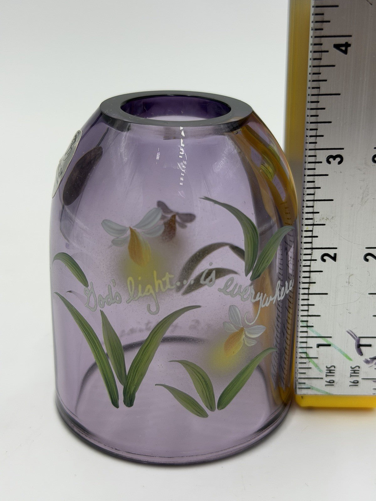 Fenton Art Glass Purple Fairy Light Candle Holder Painted Only Shade 3.5”H