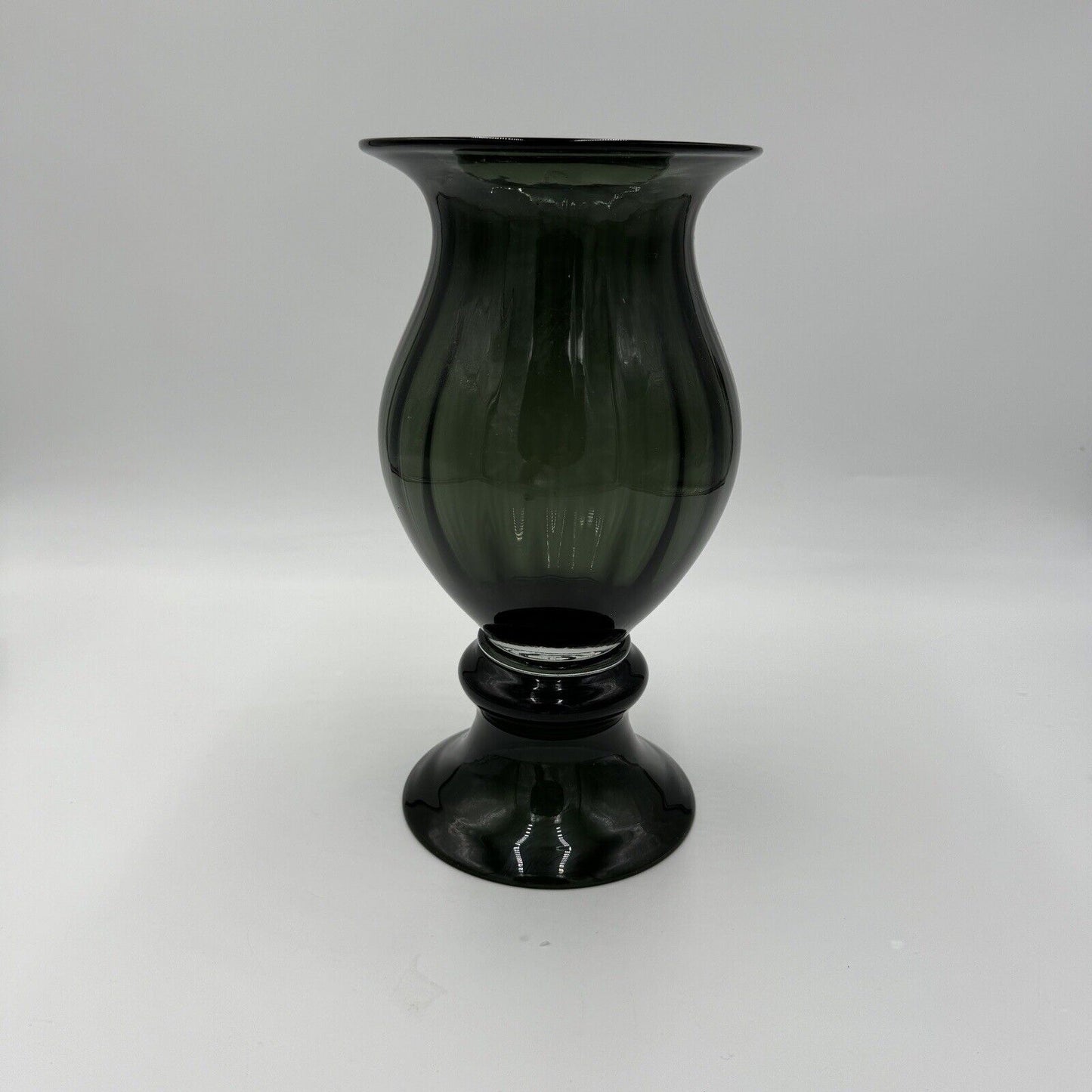 MCM Blenko Style 1957 Charcoal Art Glass Vase Wayne Husted Fooied Base 10 1/2in