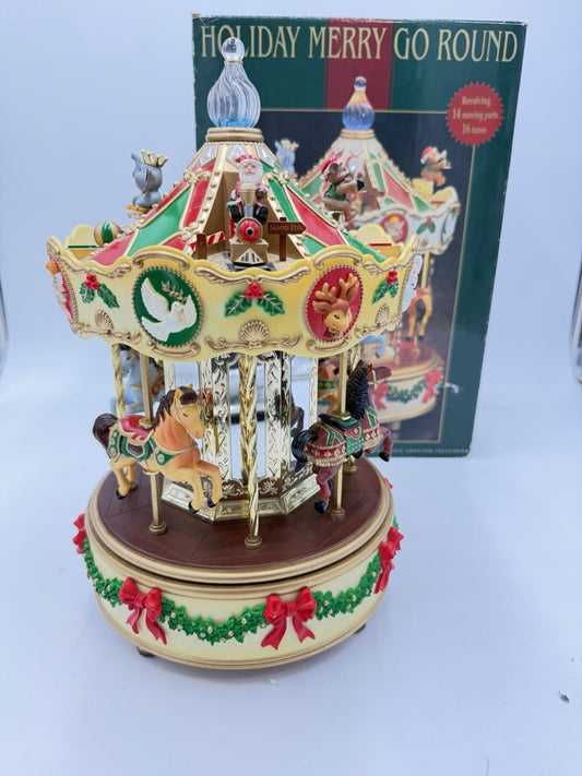 Maisto Christmas Holiday- Musical Animated Merry Go Round Carousel Vintage