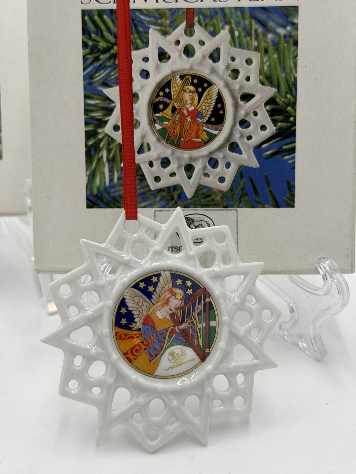 2 Hutschenreuther Porcelain SchmuckStern Germany Christmas Ornaments