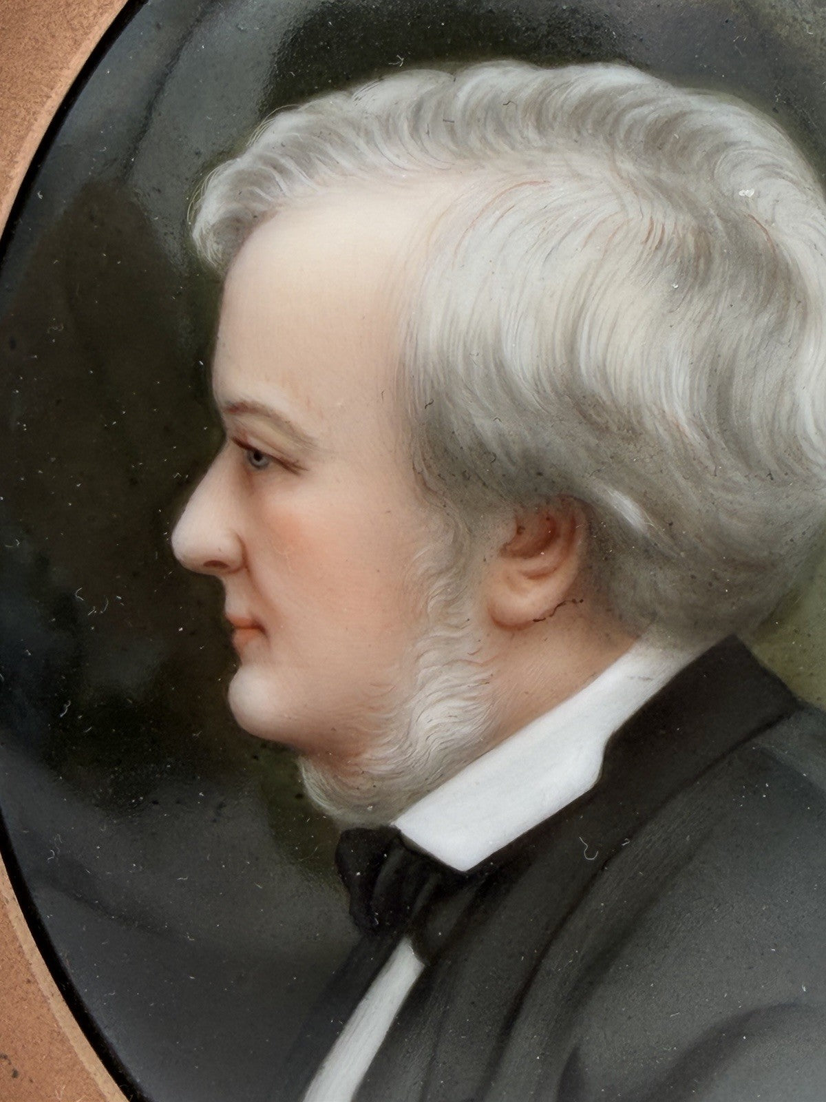 Antique Portrait Painting Porcelain Richard Wagner Bronze Oval Frame Small