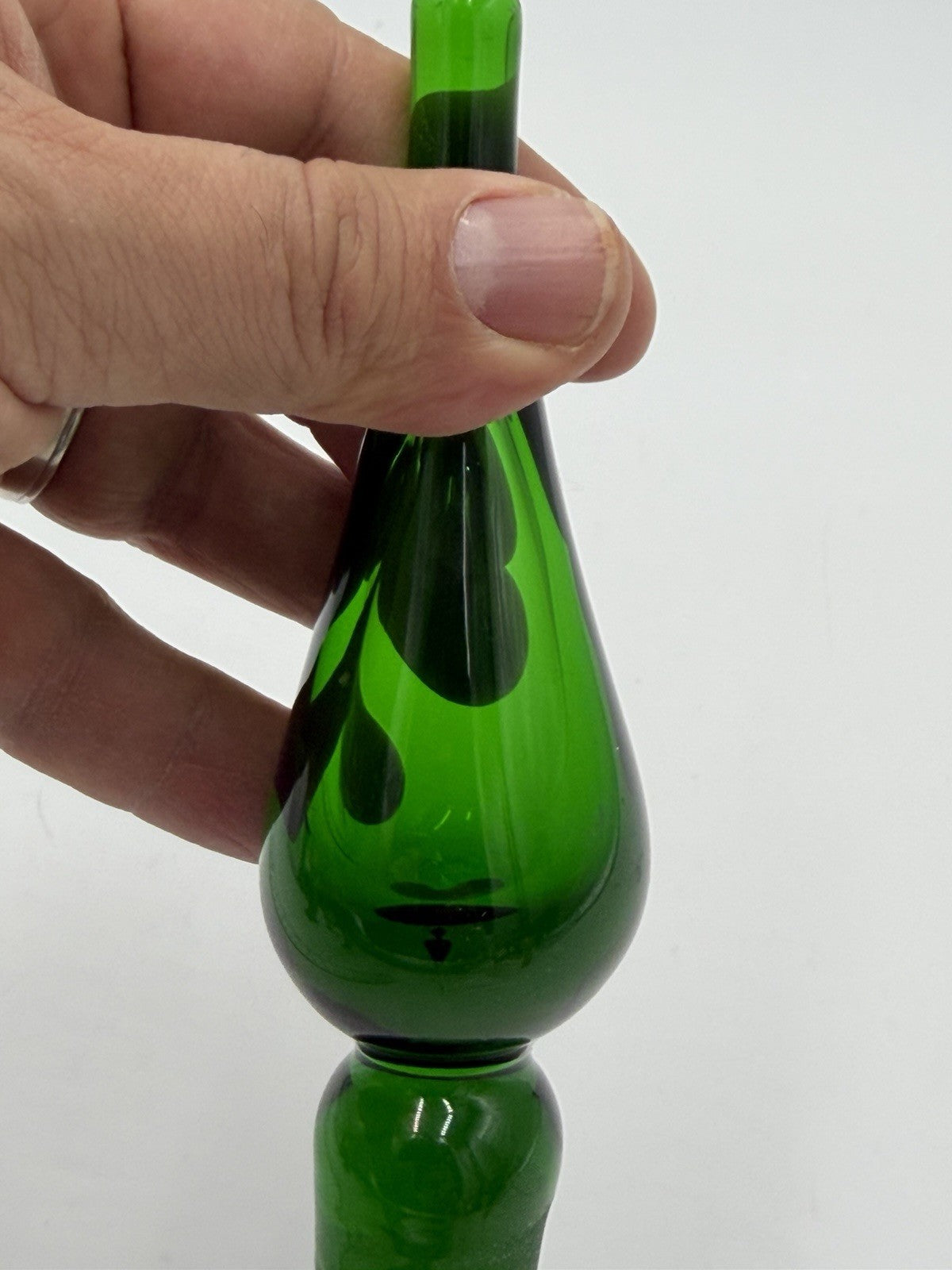 MCM Blenko Crackle Decanter Art Glass Stopper ONLY Green Emerald Hand Blown 5.5”