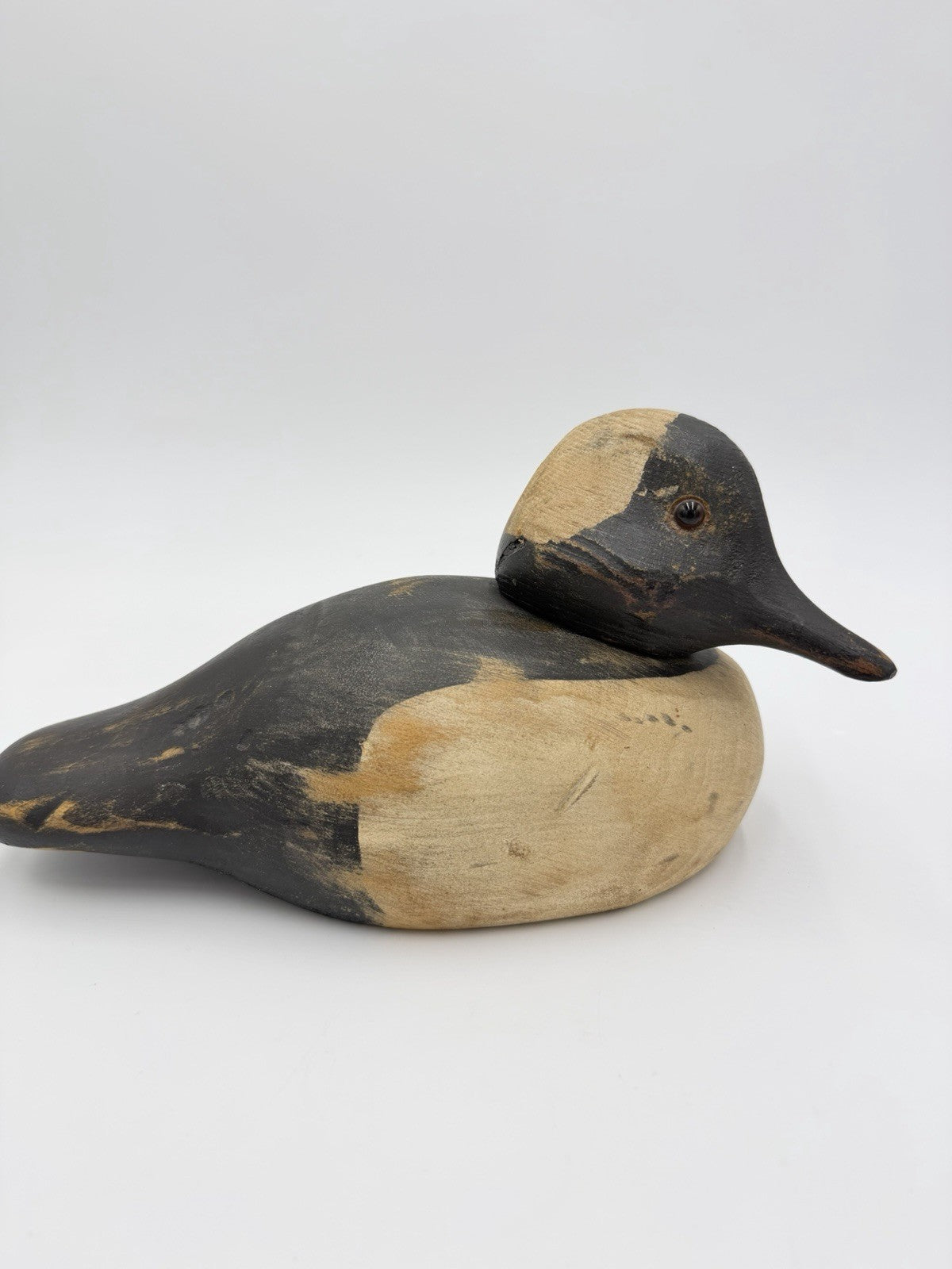 Vintage Ron Fisher Duck Decoy Wood Glass Eyes Swivel Head Folk Art Carved Signed
