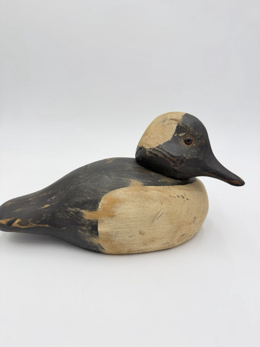 Vintage Ron Fisher Duck Decoy Wood Glass Eyes Swivel Head Folk Art Carved Signed