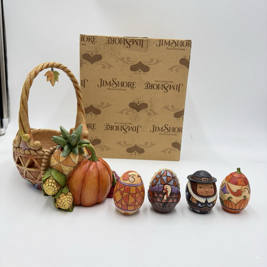 Jim Shore BOUNTY OF BLESSINGS Cornucopia Basket Set 5 PCs Autumn Figurine Boxed