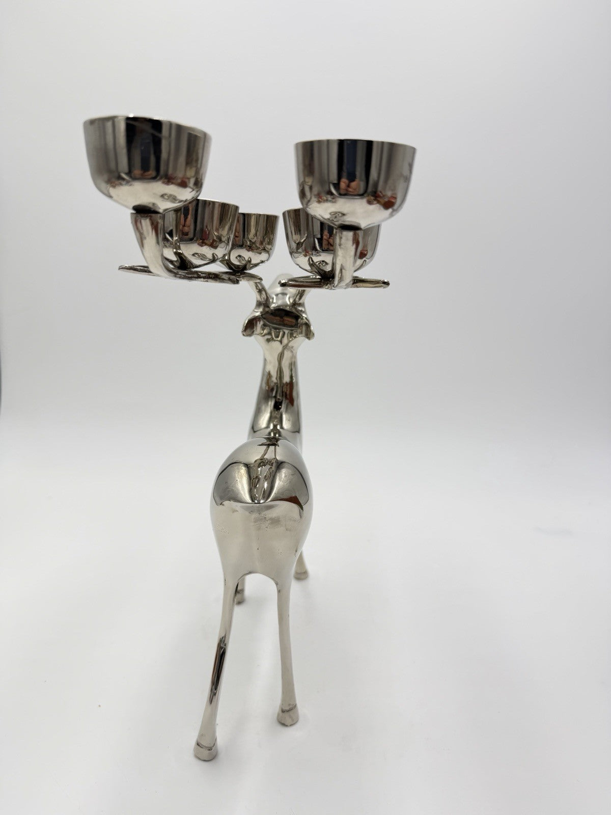 Pottery Barn Silver Plated Deer Candle Holder Candelabra Reindeer Christmas
