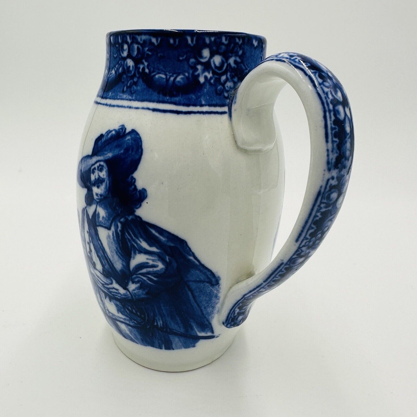 Royal Doulton Pitcher Morissian Flow Blue Pottery The King God Bless Him Antique