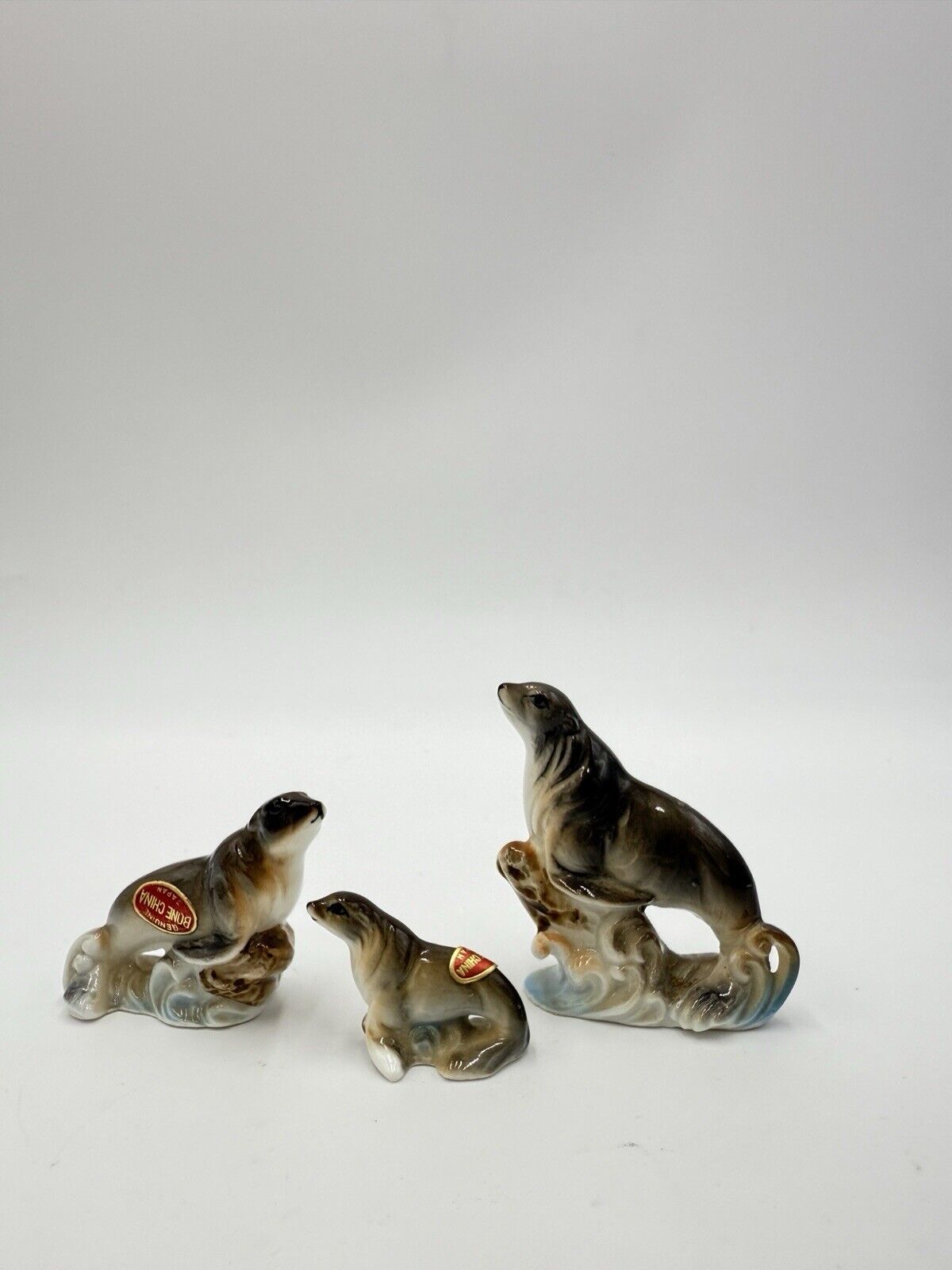 Vintage Bone China Japan Miniature Seals Figurines Set 3 PCs 1970’