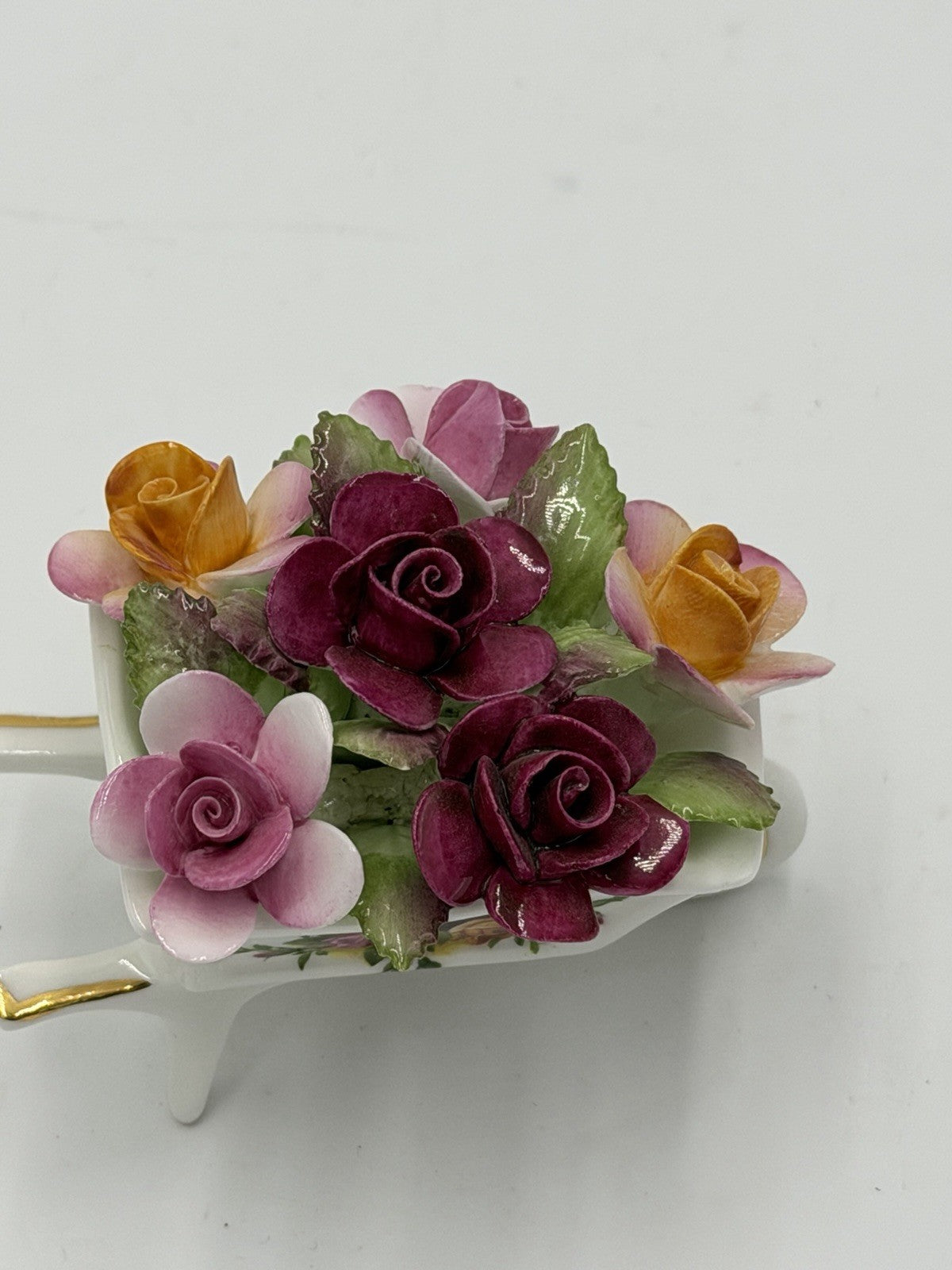 Royal Albert Old Country Roses Wheelbarrow W/ Flowers Figurine Hand Painted 2”
