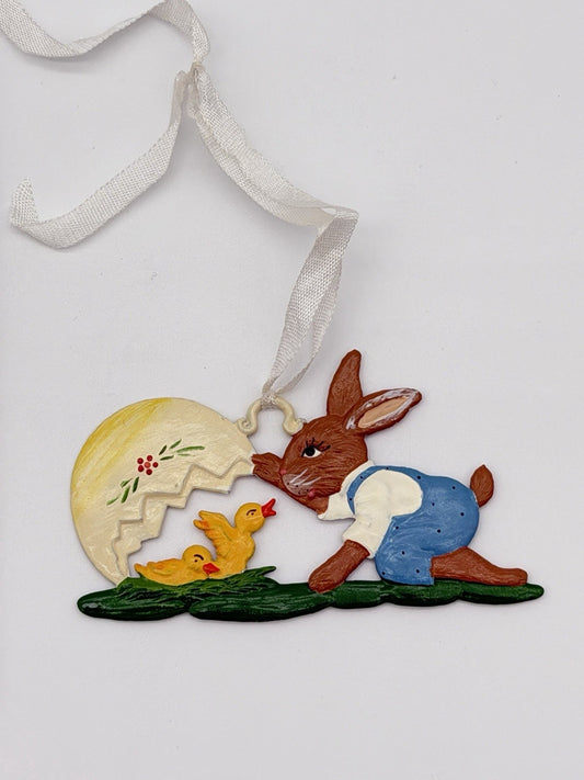 Wilhelm Schweizer Hand Painted Pewter Easter Bunny Hatching Chicks Ornament
