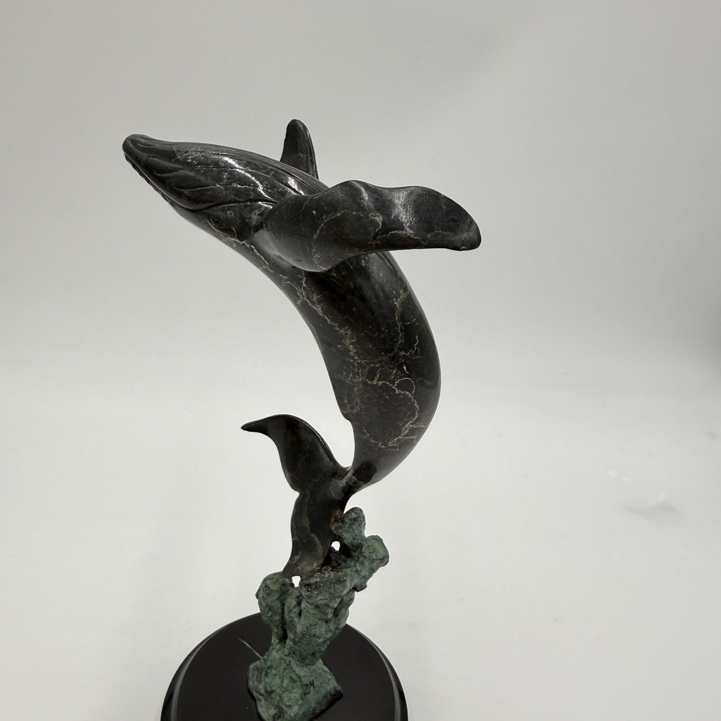 Rare Barry Power Bronze Marble Base Art Sculpture Hunchback Whale Breach” 24/400