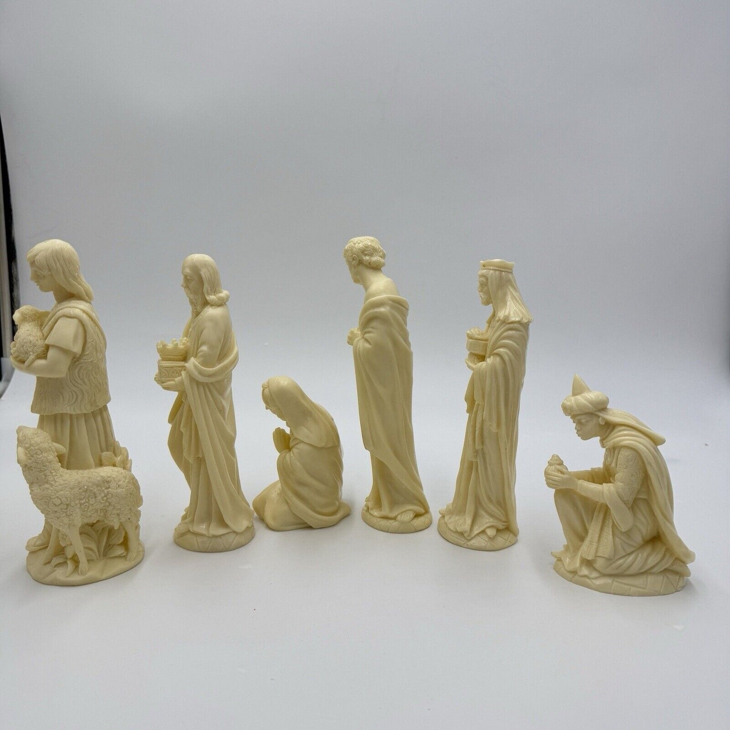 Vintage Bianchi Italy Alabaster Carved Nativity Set Figurines Jesus Missing 7”