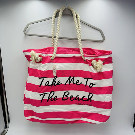 Victoria Secret’s Take Me To The Beach Canvas Striped Tote Bag Pink White New