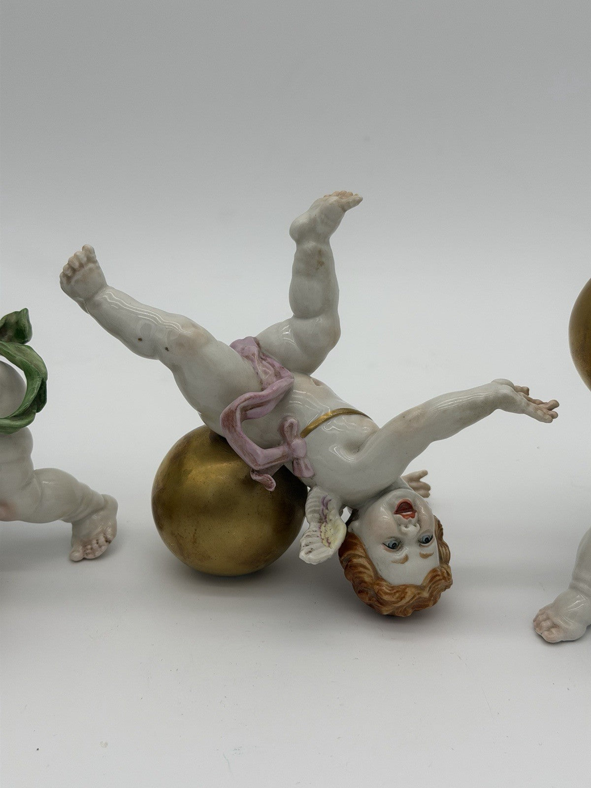 1940’s Algora Spain Porcelain Art Nouveau Playful Cherub Angels Figurines Gold