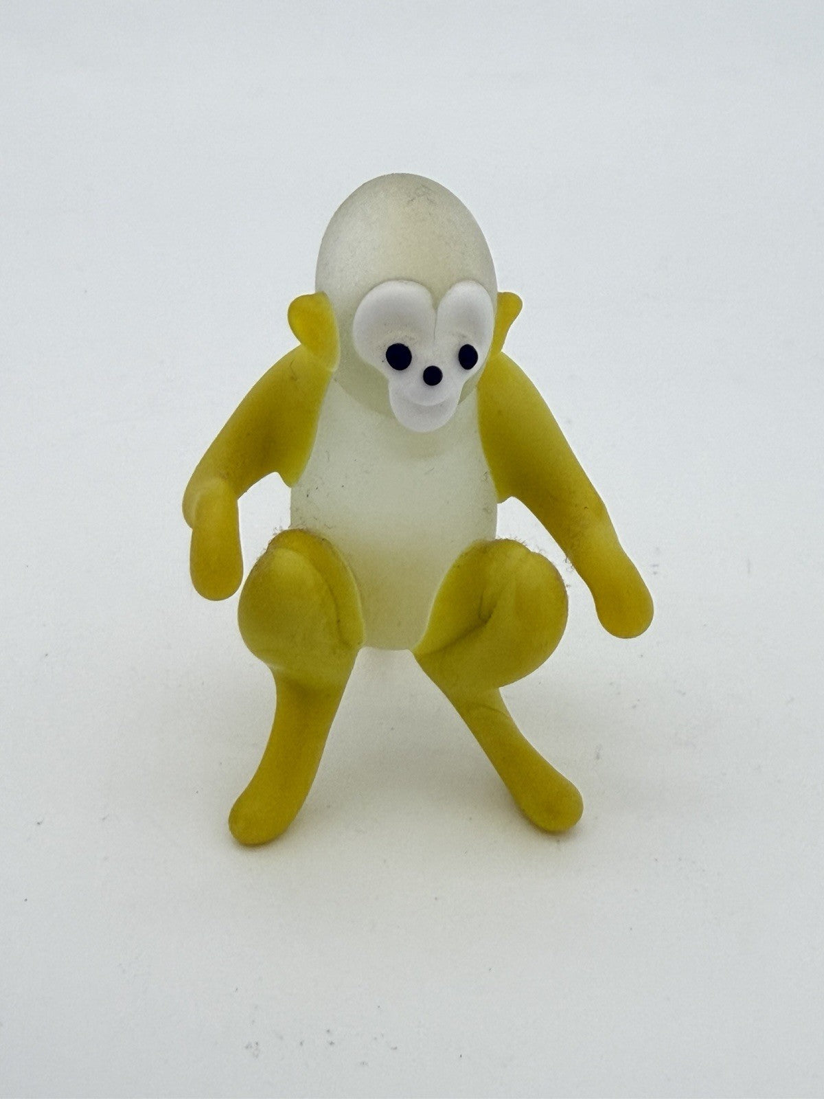 Vintage Hand Blown Art Glass Monkey Yellow White Frosted Figurine 2.5”H