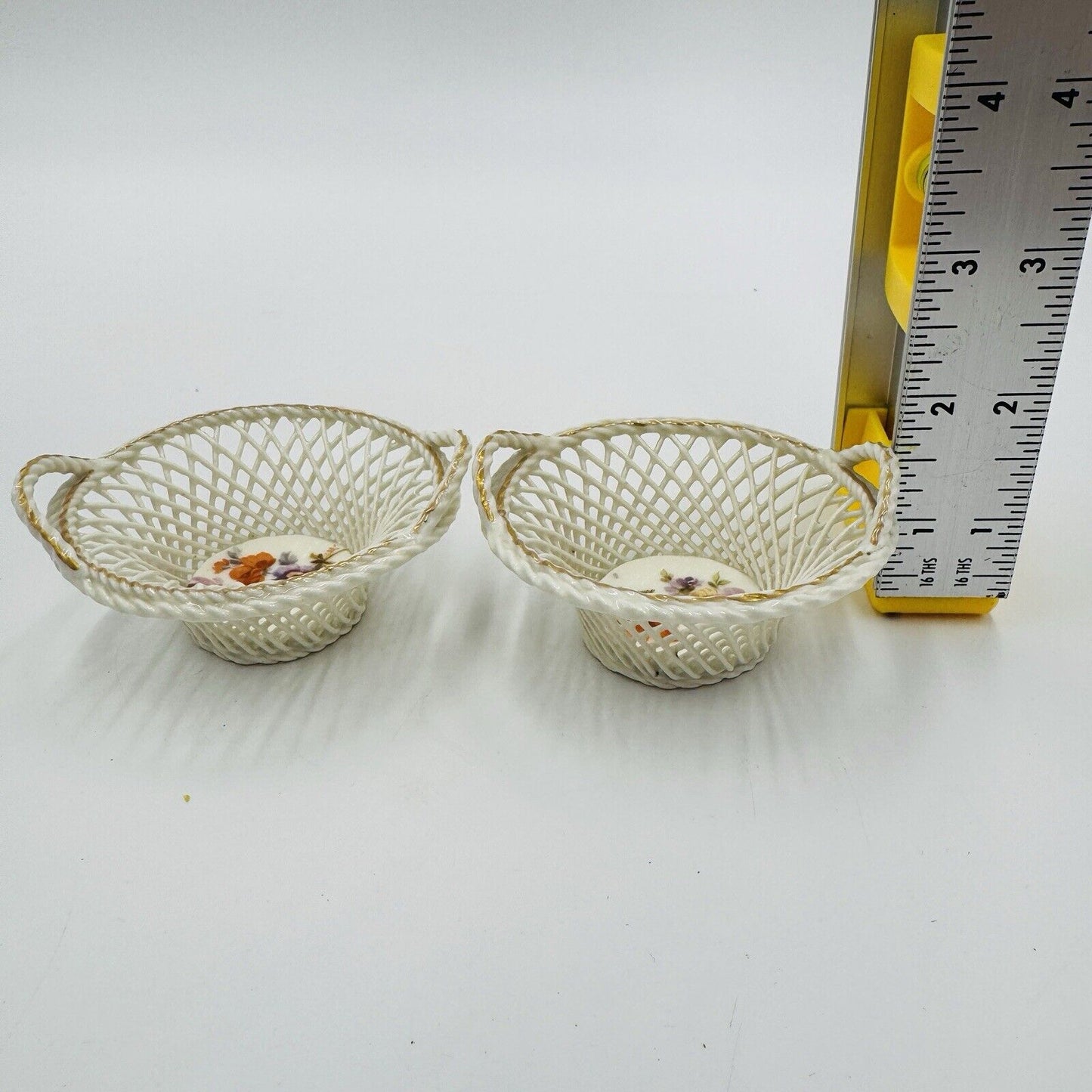 Dresden Germany Porcelain Floral Baskets Miniatures Painted Vintage