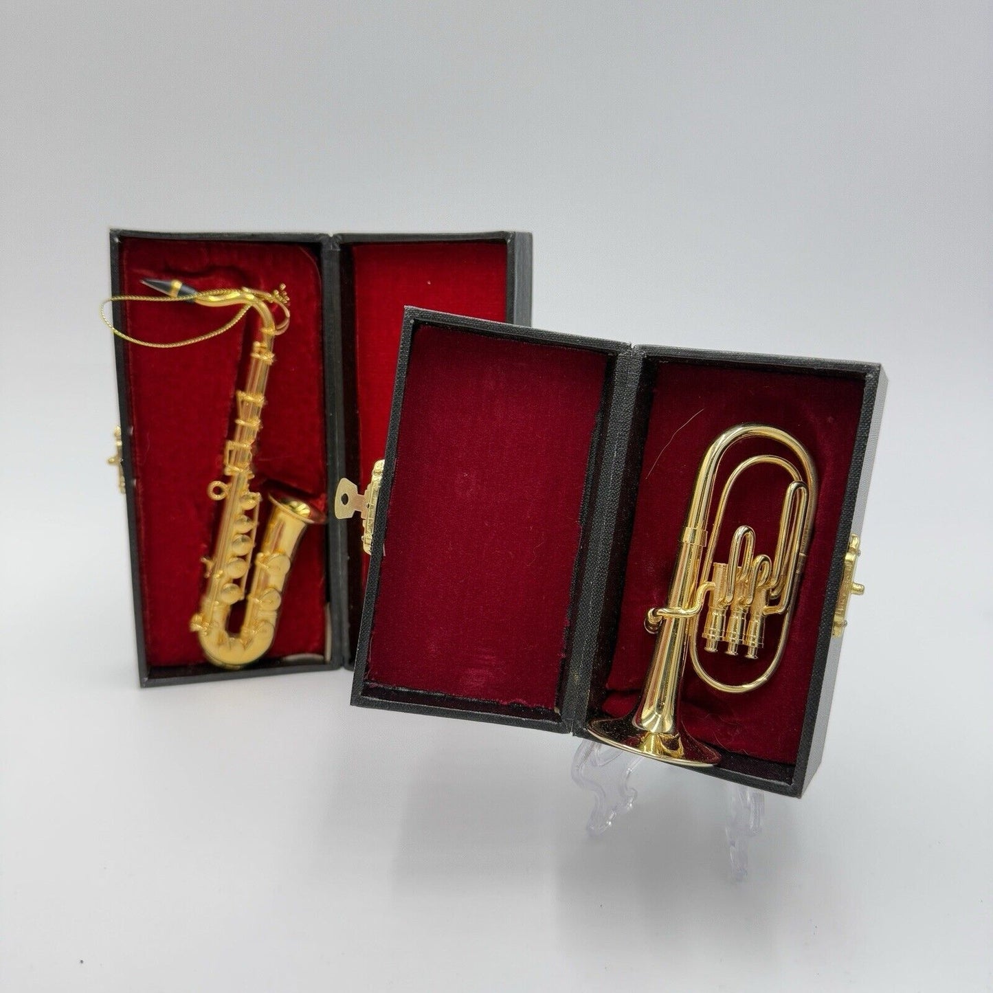 Vintage Brass Instruments Miniature Christmas Ornaments Saxophone Tuba