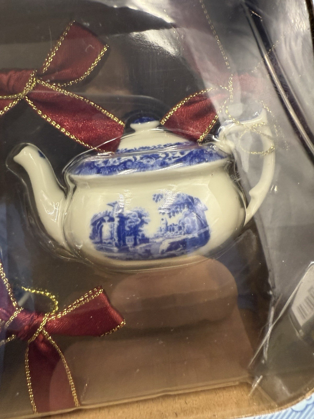 Spode Blue Italian English Tea Set Christmas Ornaments NIB Porcelain Miniature