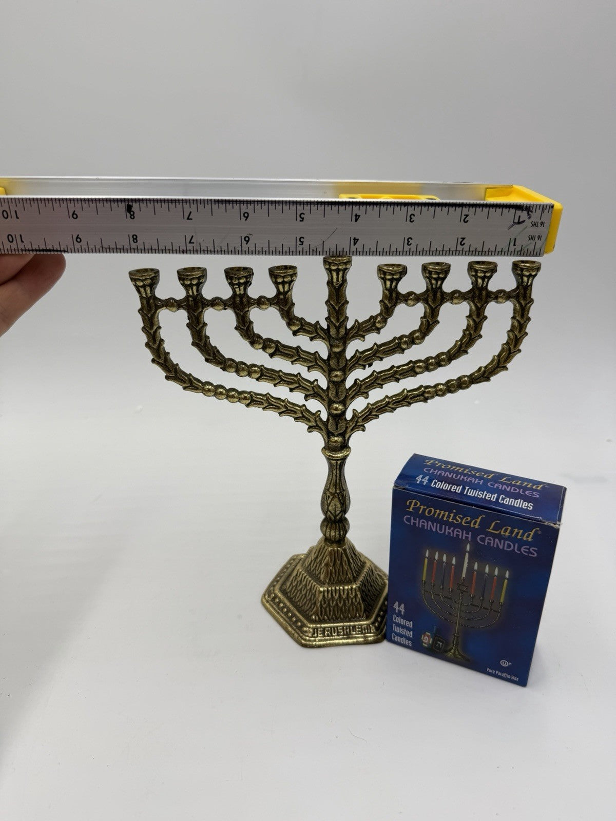 Vintage Brass Hanukkah Menorah Jerusalem Judaica candlestick Israel 8in