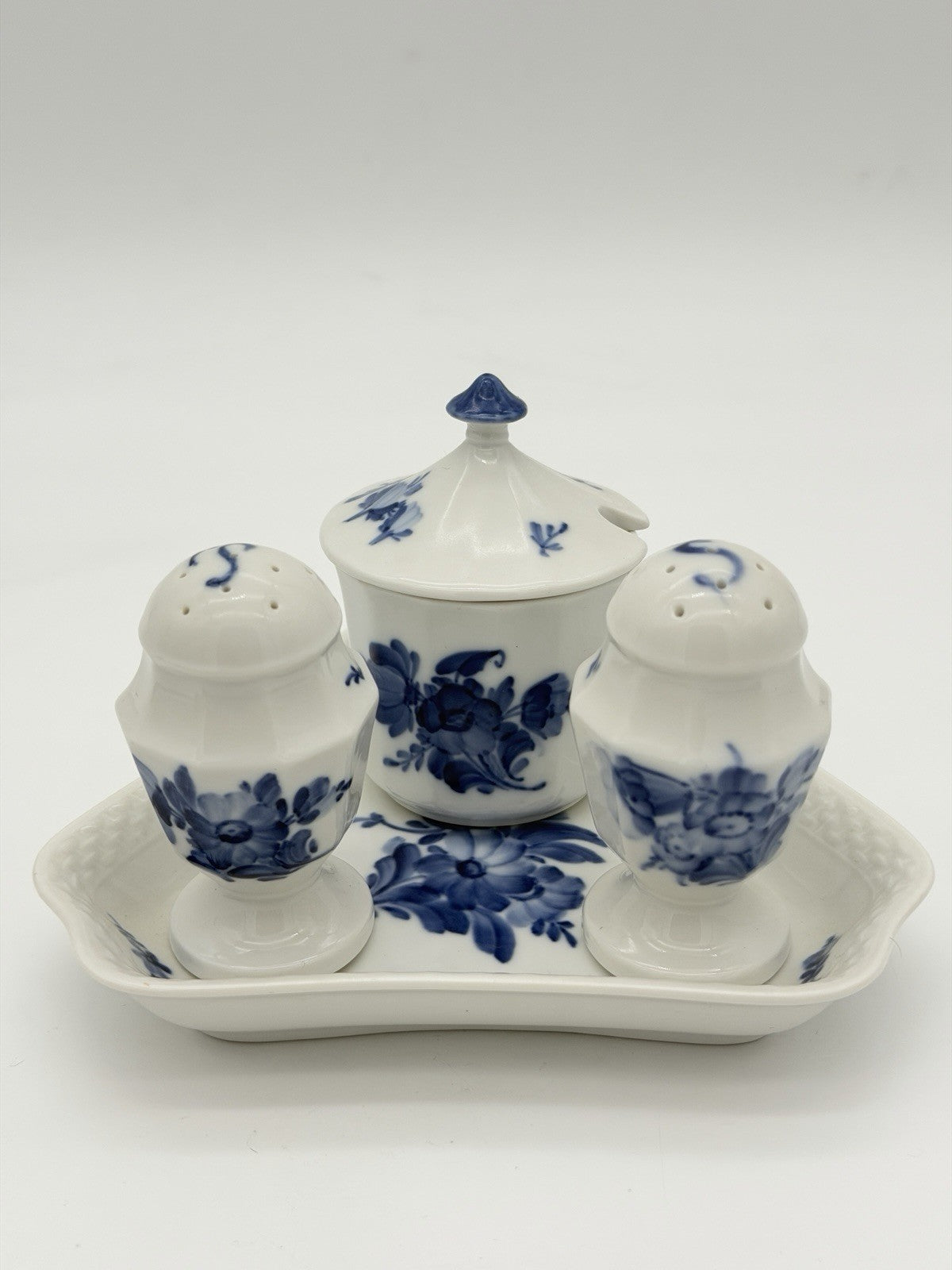 Royal Copenhagen Denmark Porcelain Salt & Pepper Tray Mustard Pot Set 5 PCs