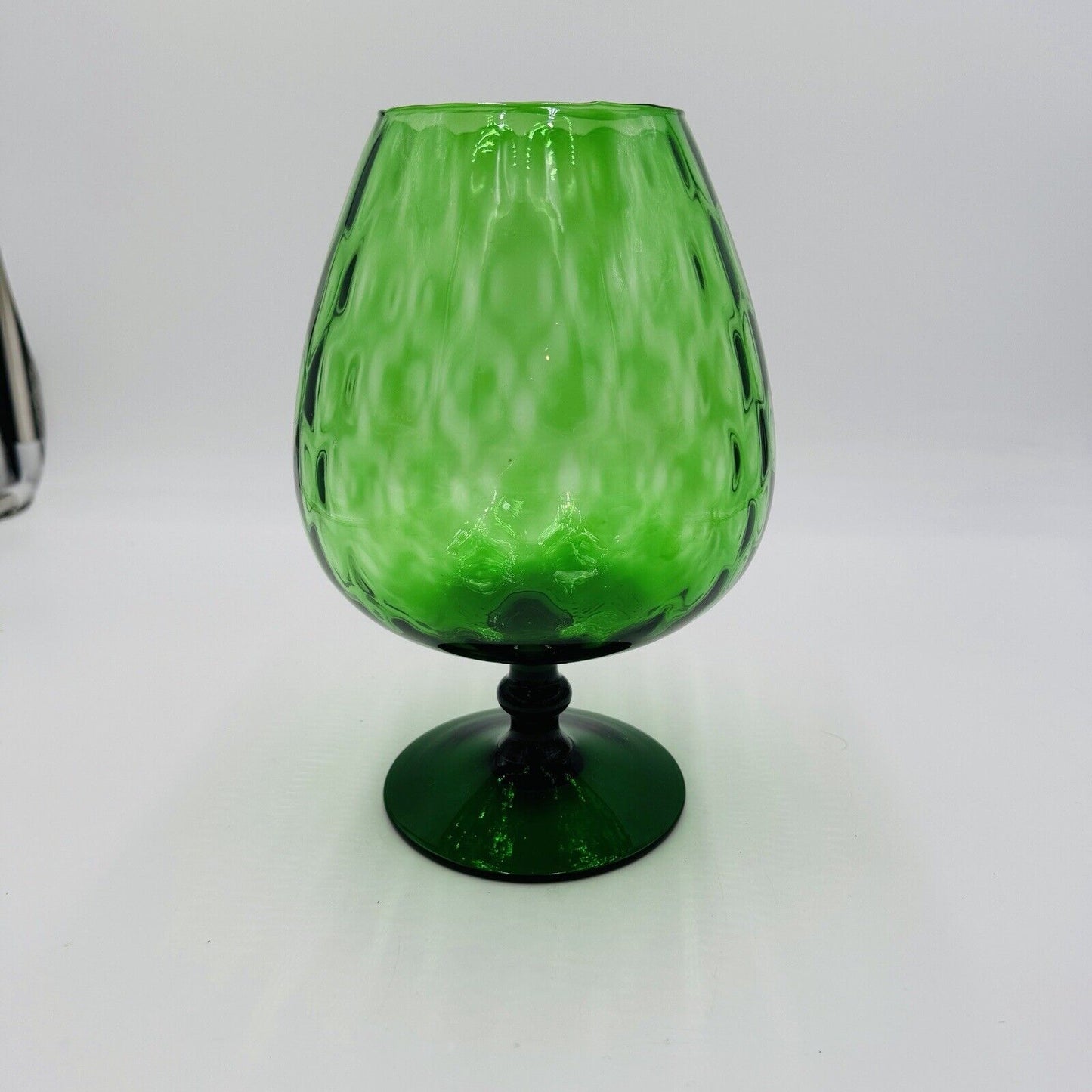 MCM Empoli Green Art Glass Lattice Optic Balloon Compote Footed Snifter Shape 9”