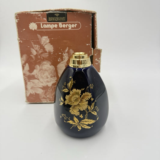 Vintage Lamp Berger Floral Limoges Cobalt Blue with Gold Trim Paris France