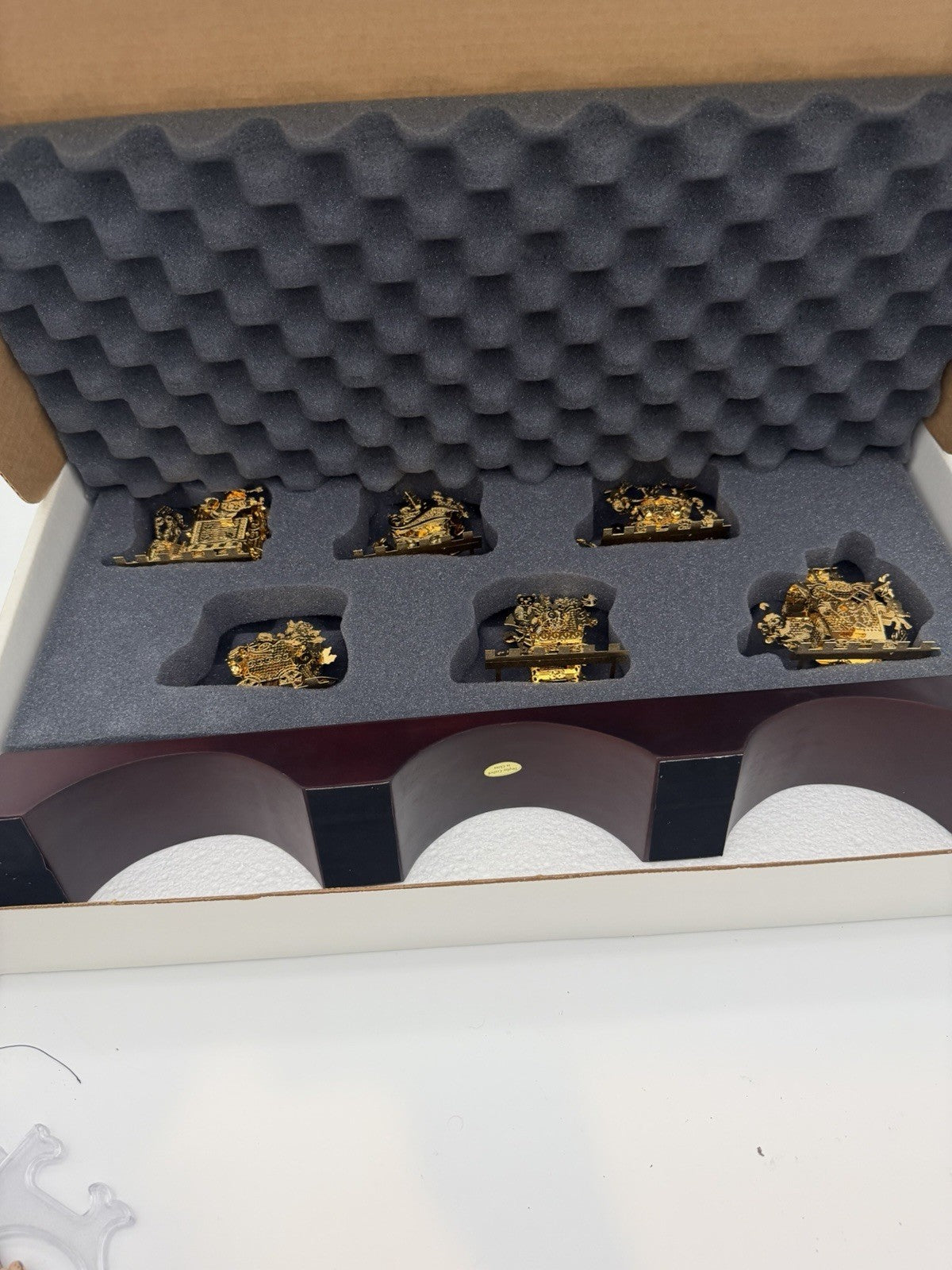 The Danbury Mint Santa’s Gold Christmas Train 24k Gold Finish Complete Wood Base