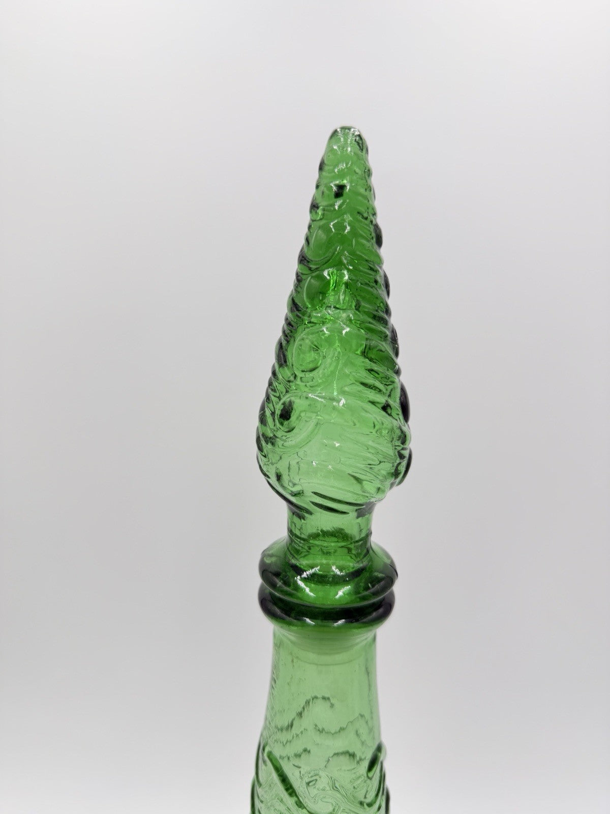 MCM Empoli Art Glass Green Wave Genie Bottle Decanter Hobnail Stopper Italy
