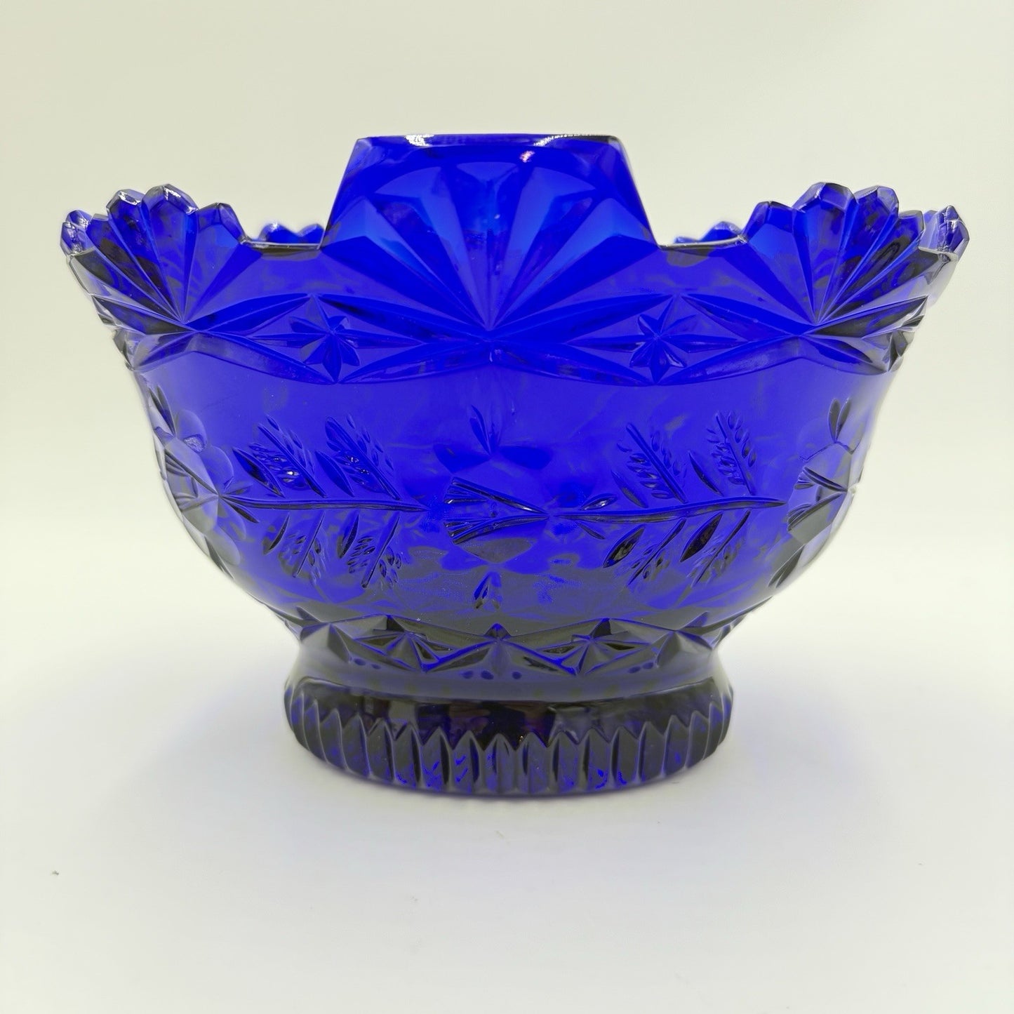 Imperial Poland Cobalt Blue Glass 24% Lead Crystal Fruit Bowl Vintage 6.5”x 8"