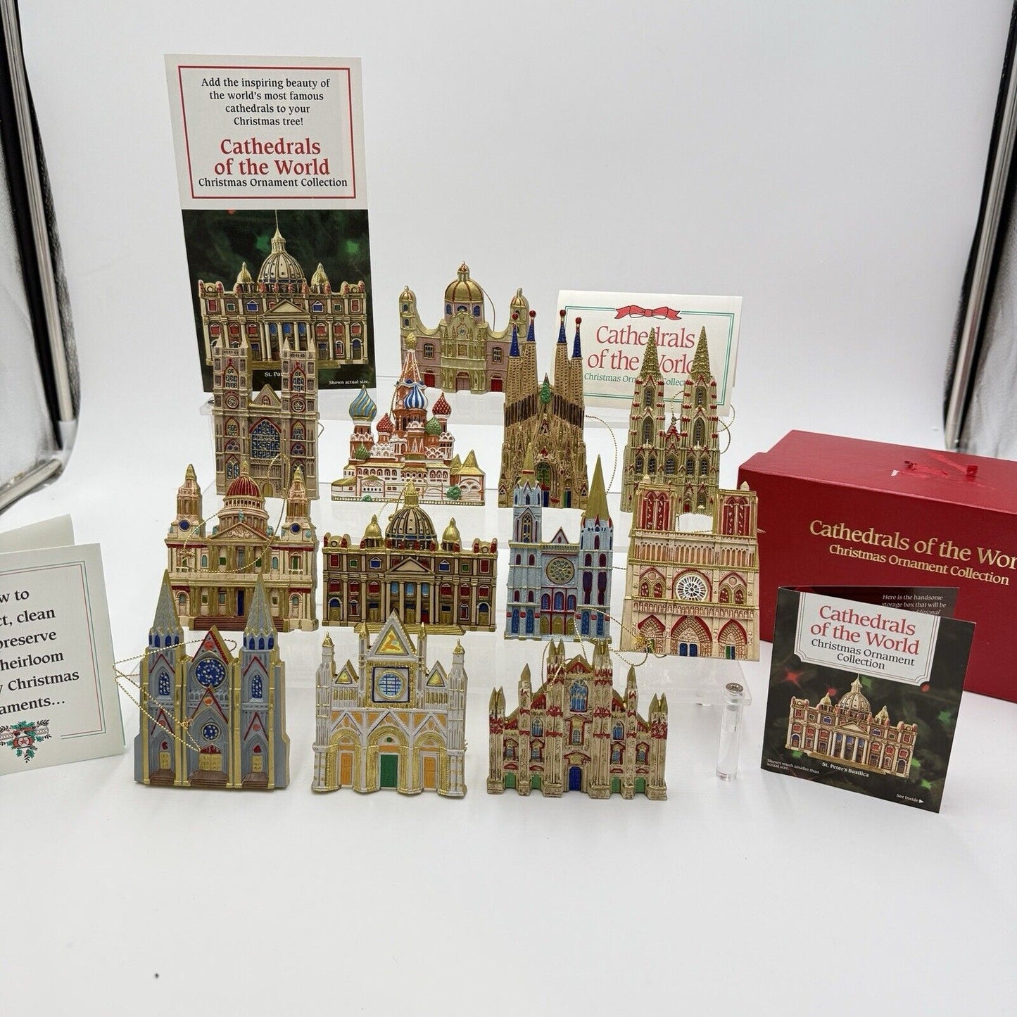 The Danbury Mint CATHEDRALS OF THE WORLD CHRISTMAS ORNAMENTS 12 Original Box COA