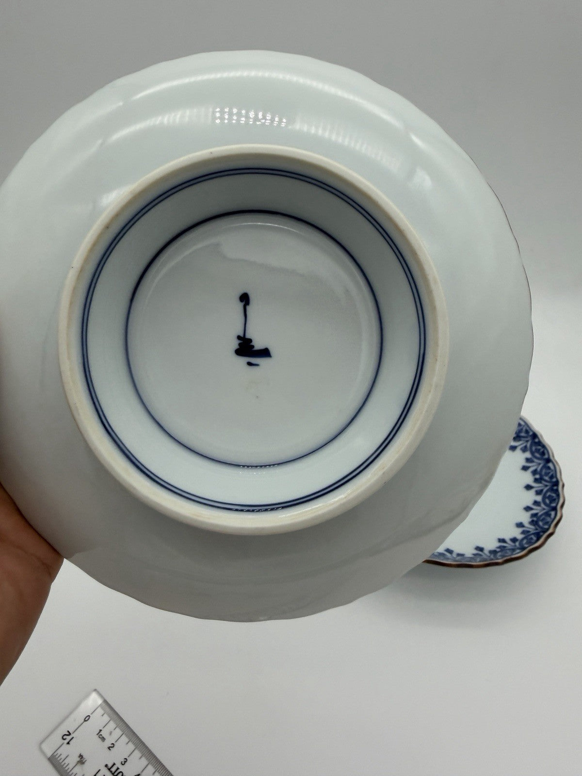 Antique Arita Japan Porcelain Blue /white Pedestal Painted Footed Serving Dish
