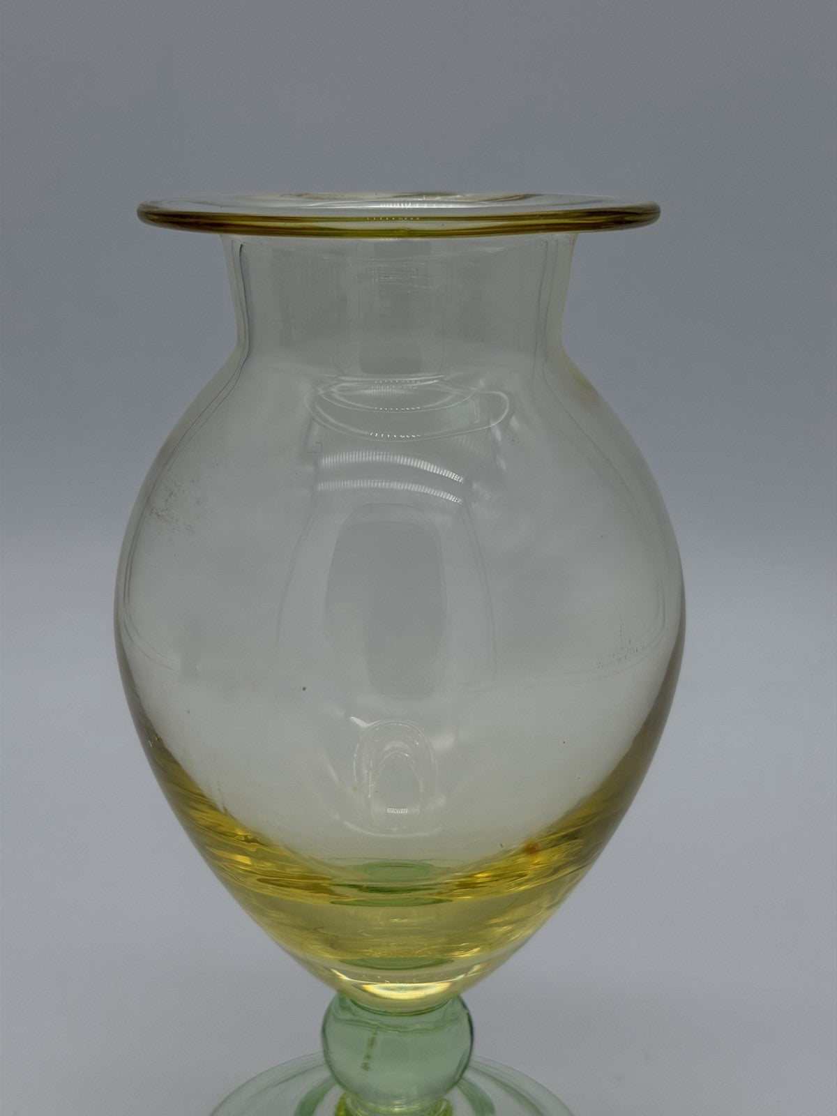 Vintage Tiffin art glass yellow w/green footed base Flower Vase 7”H Pedestal