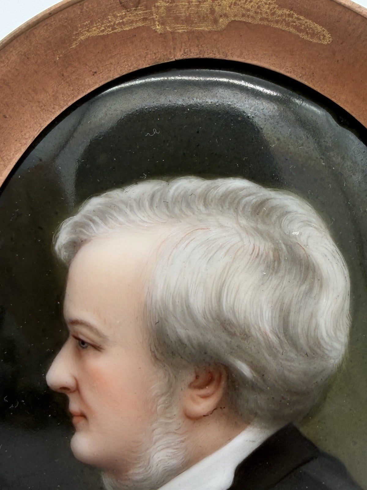 Antique Portrait Painting Porcelain Richard Wagner Bronze Oval Frame Small