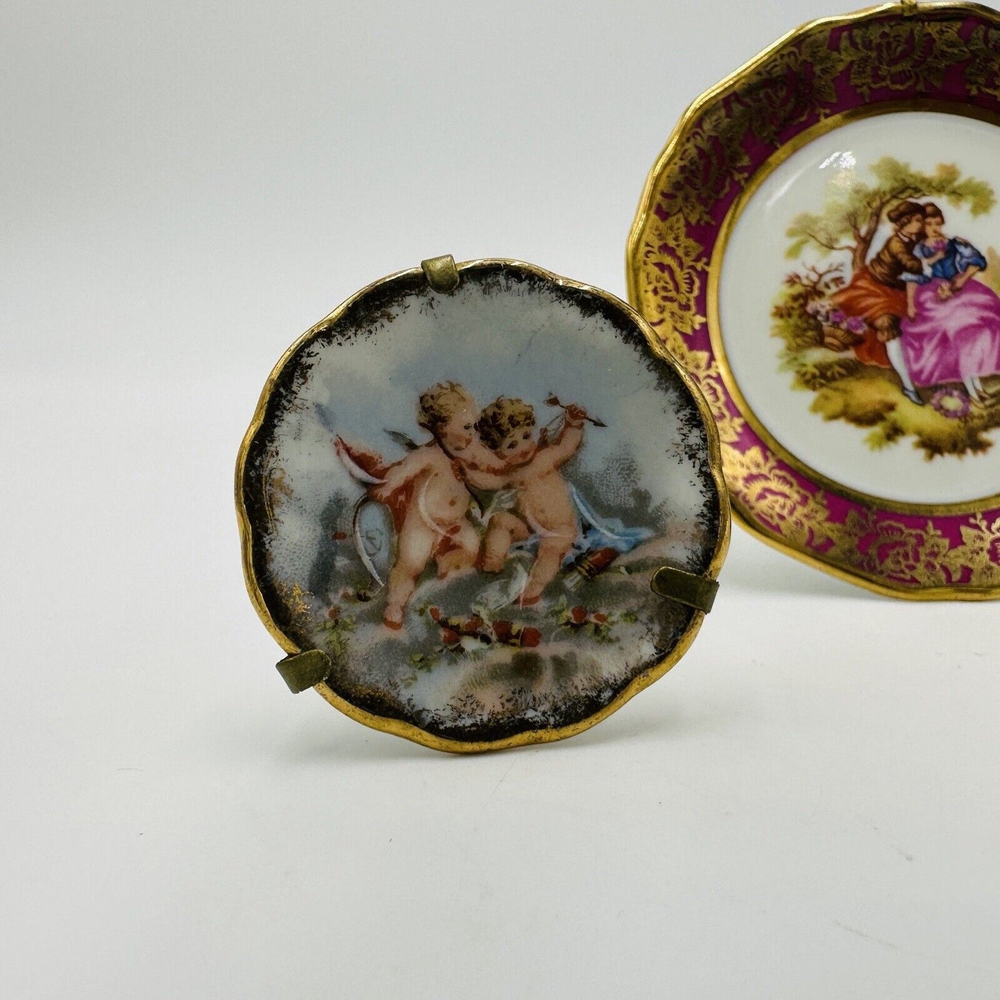 Limoges Miniature Plates Courting Couple & Cherubs Porcelain France Traditional