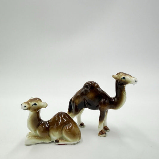 Vintage Japan Bone China Camels Miniature Figurine Pair Porcelain 1970