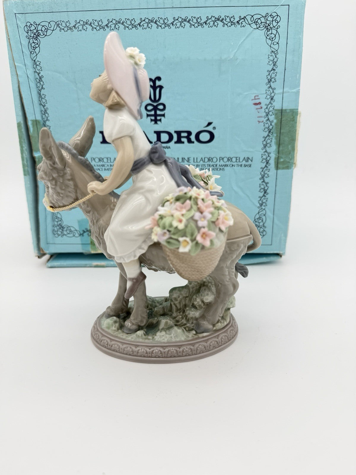 LLADRO Spain Porcelain Look At Me Girl On Donkey Figurine (missing Flowers)