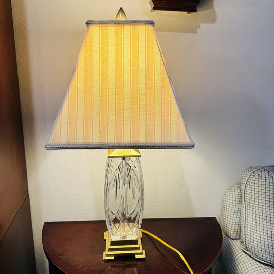 Waterford Finn Versailles Crystal Table Lamp w/Brass Base 26in Original Shades