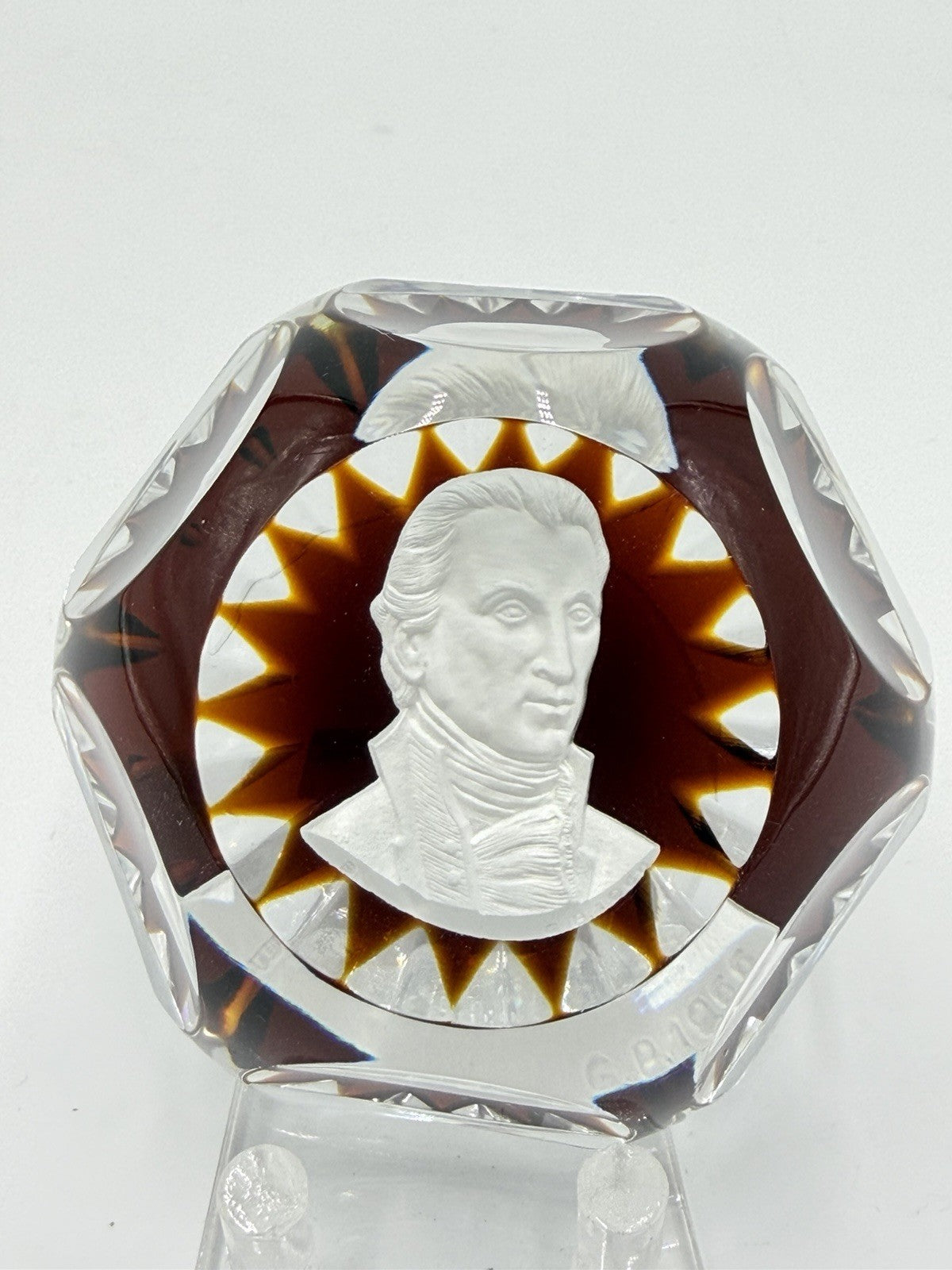 Baccarat France Crystal JAMES MONROE Sulphide Paperweight Ruby Red Faceted