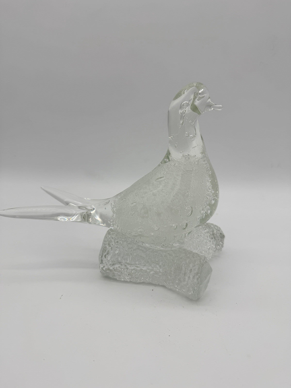 Murano Italy Art Glass Clear Bubble Seagull Bird On branch Figurine