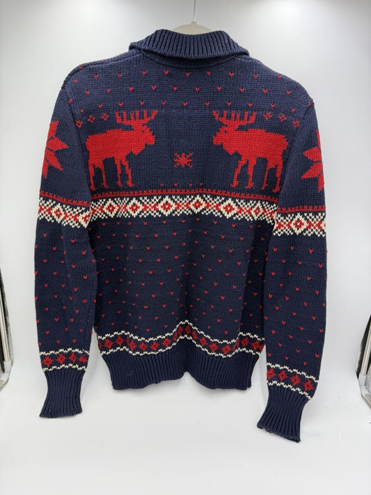 vintage Polo Ralph Lauren Moose Pattern Christmas Sweater sz S Blue Red