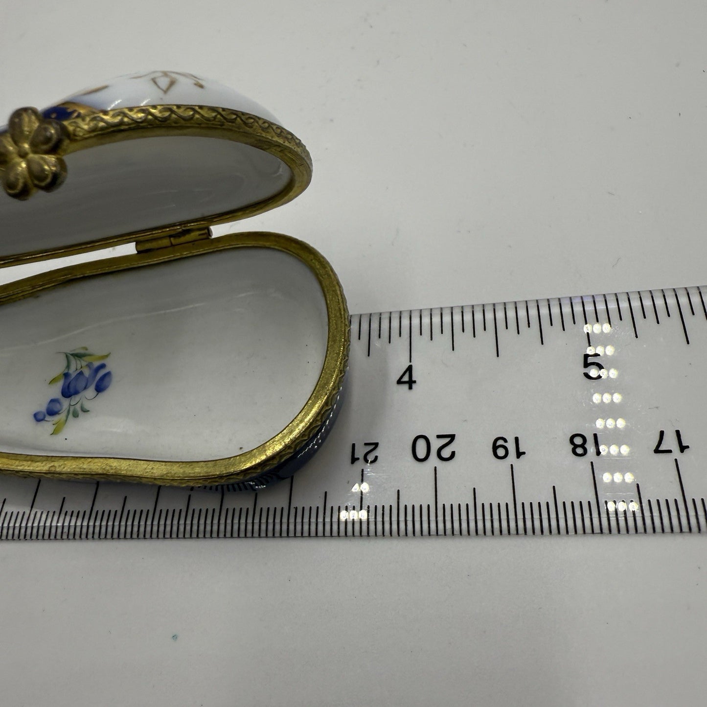Museum Of Jewelry Porcelain Cobalt Floral Miniature Violin Case Trinket Box