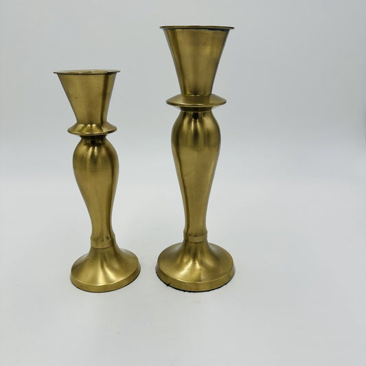 Brass Candleholders Tabletop IHI Solid Made In India Large Vintage Dining Pair