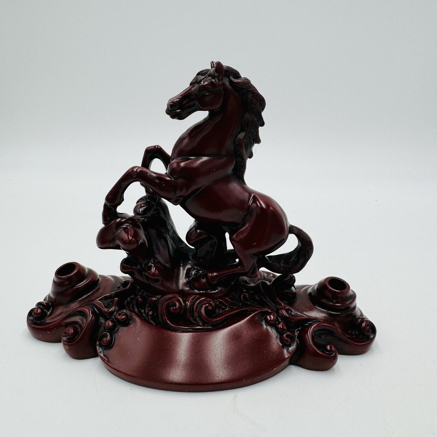 Chinese Red Resin Galloping Horse Pen Holders Desk Paperweight Vintage