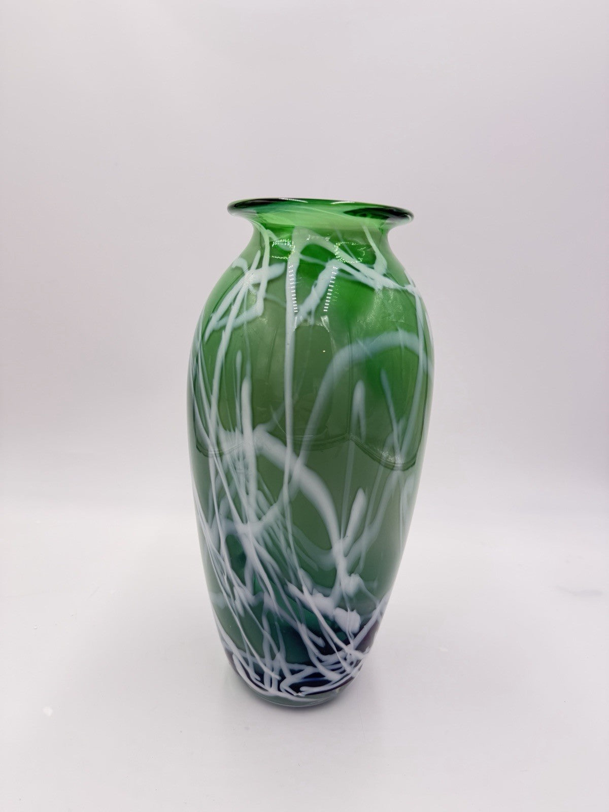 Rare Vintage James Kingwell Ice Fire Art Glass Green Large 11” Vase Signed