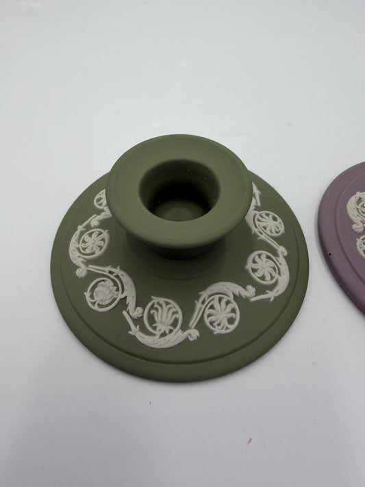 Vintage Wedgwood Jasperware Celadon Lilac & Green Candle Holder England Porcelai