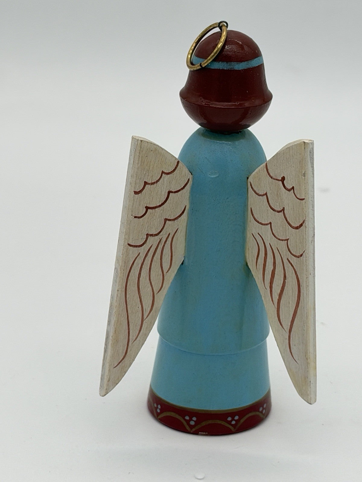 Vintage Folk Art 1998 Wood Carved Angel Christmas Ornament USRR