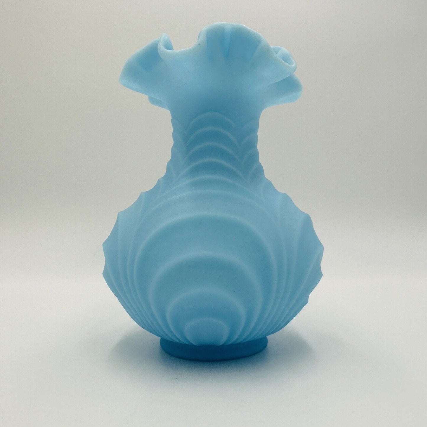 Fenton Vase Powder Blue Drapery Style Ruffled Satin Glass Top Large Vintage